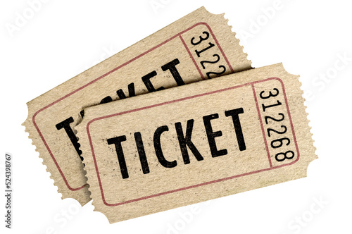 Two old movie ticket stubs isolated transparent background photo PNG file photo