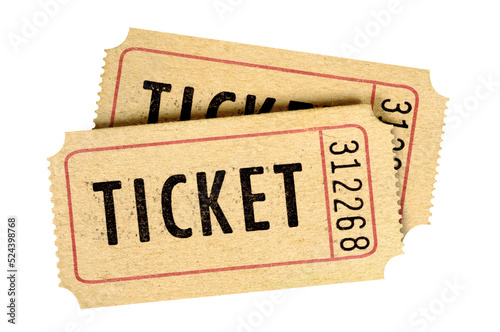 Two old vintage movie tickets isolated transparent background photo PNG file photo
