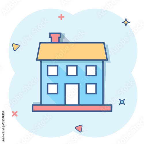 Vector cartoon house icon in comic style. Building sign illustration pictogram. House business splash effect concept.