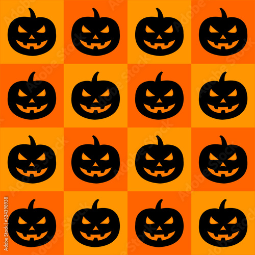 Black Halloween pumpkin on the 2 shade of orange color background