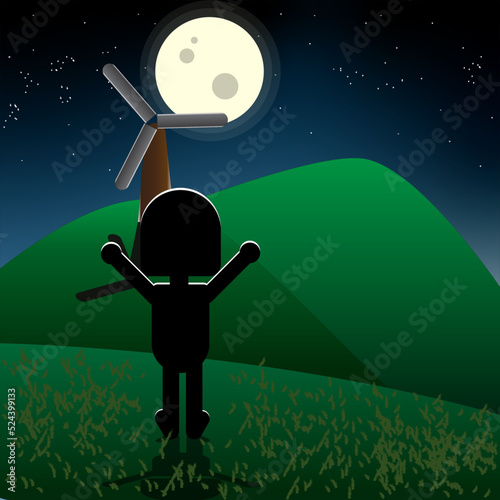 Wandering Girl at Night Windmill Hill illustration