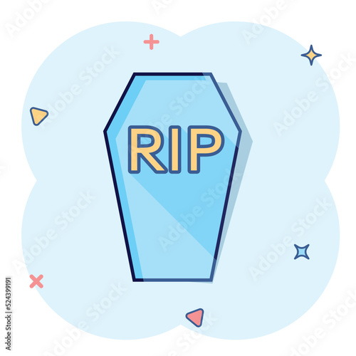 Vector cartoon halloween grave icon in comic style. Gravestone sign illustration pictogram. Rip business splash effect concept.