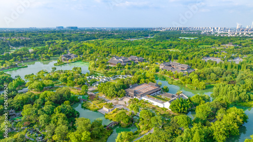 Aerial view Yangzhou Slender West Lake Yangzhou Slender West Lake scenic spot and Daming Temple  Jiangsu province  China