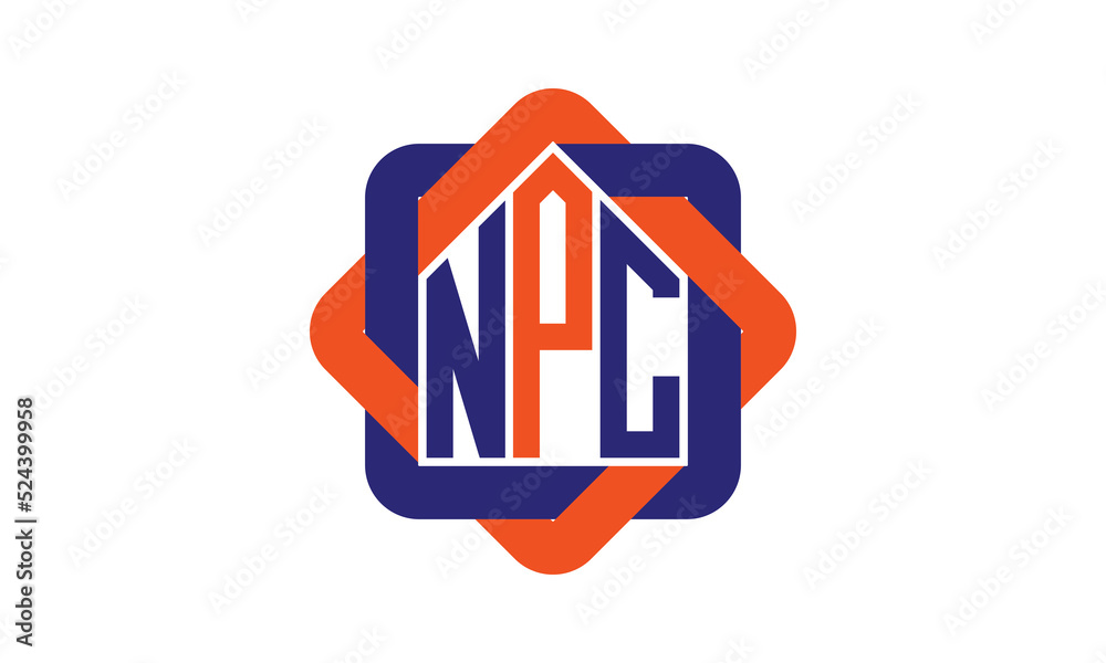 NPC three letter real estate logo with home icon logo design vector