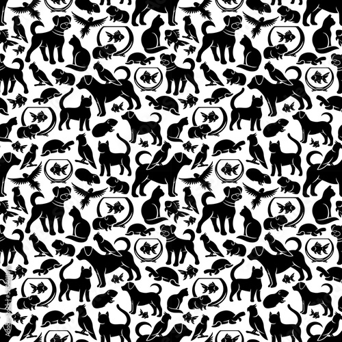 Seamless pattern with pets on white background.