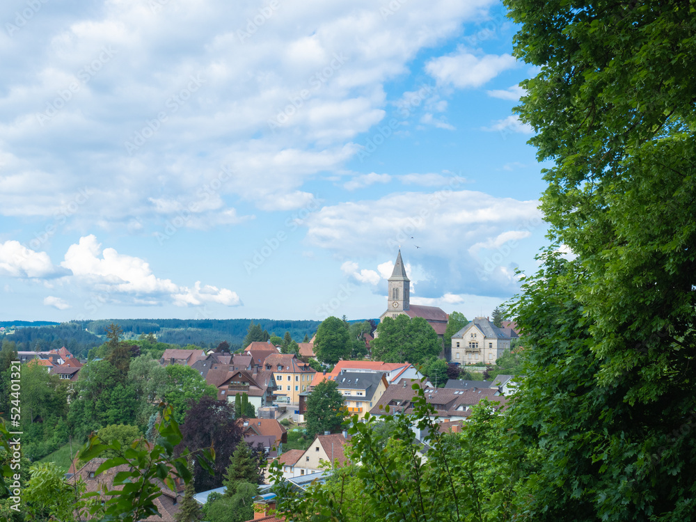 Bonndorf, Germany - May 29th 2022: VIew over the historic village with church