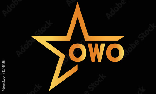 OWO golden luxury star icon three letter logo design vector template. royal logo | luxury logo | jewelry logo | premium logo | iconic logo | Victoria logo |	