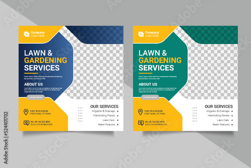 Landscaping Service Social Media Post or Lawn Mower Garden and Web Banner Template. 