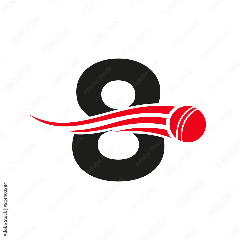 Letter 8 Cricket Logo Concept With Ball Icon For Cricket Club Symbol ...