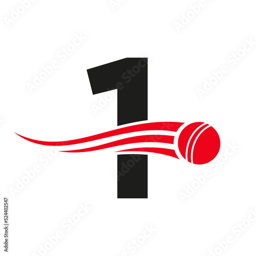 Letter 1 Cricket Logo Concept With Ball Icon For Cricket Club Symbol Vector Template. Cricketer Sign