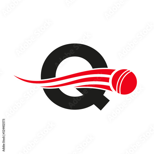 Letter Q Cricket Logo Concept With Ball Icon For Cricket Club Symbol Vector Template. Cricketer Sign