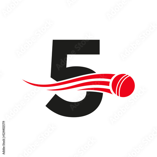 Letter 5 Cricket Logo Concept With Ball Icon For Cricket Club Symbol Vector Template. Cricketer Sign