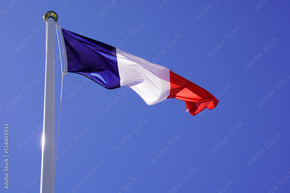 france flag french flutters wave over a blue sky waving on mat france flag french flutters wave over a blue sky waving on mat