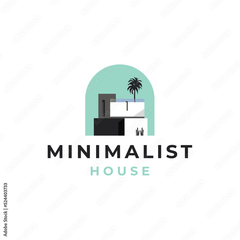 Modern minimalist of house. Building exterior of contemporary villa. Real estate logo. Vector illustration isolated on white background