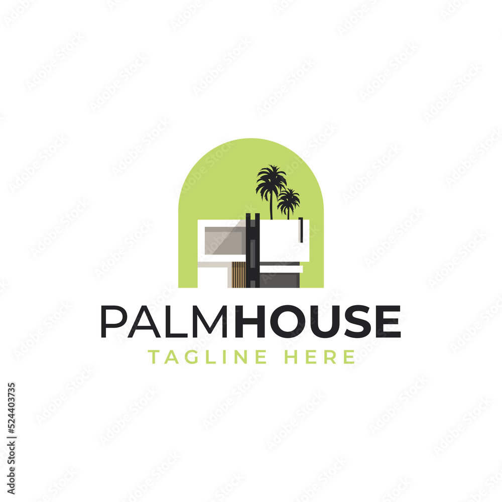 Modern minimalist of house. Building exterior of contemporary villa. Real estate logo. Vector illustration isolated on white background Modern minimalist of house. Building exterior of contemporary villa. Real estate logo. Vector illustration isolated on white background