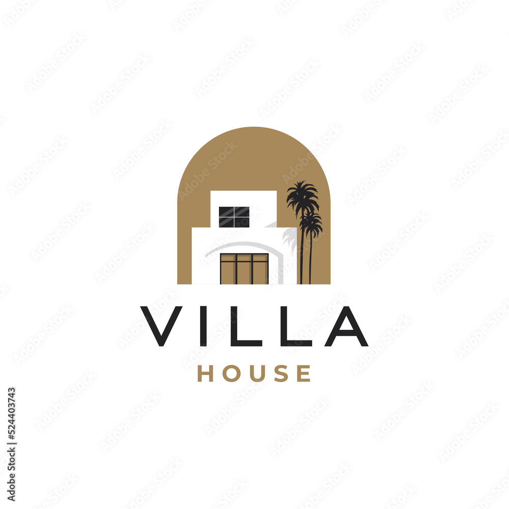 Naklejka premium Modern minimalist of house. Building exterior of contemporary villa. Real estate logo. Vector illustration isolated on white background