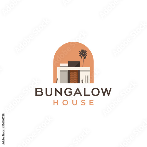 Modern minimalist of house. Building exterior of contemporary villa. Real estate logo. Vector illustration isolated on white background