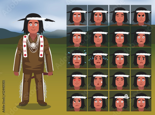 Native American Ojibwe Chippewa Cartoon Emotion faces Vector Illustration photo