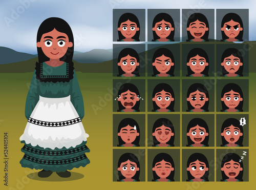 Native American Choctaw Girl Cartoon Emotion faces Vector Illustration