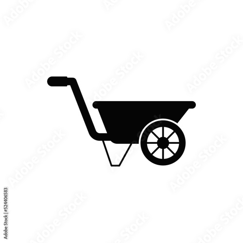 garden wheelbarrow icon in black flat glyph, filled style isolated on white background