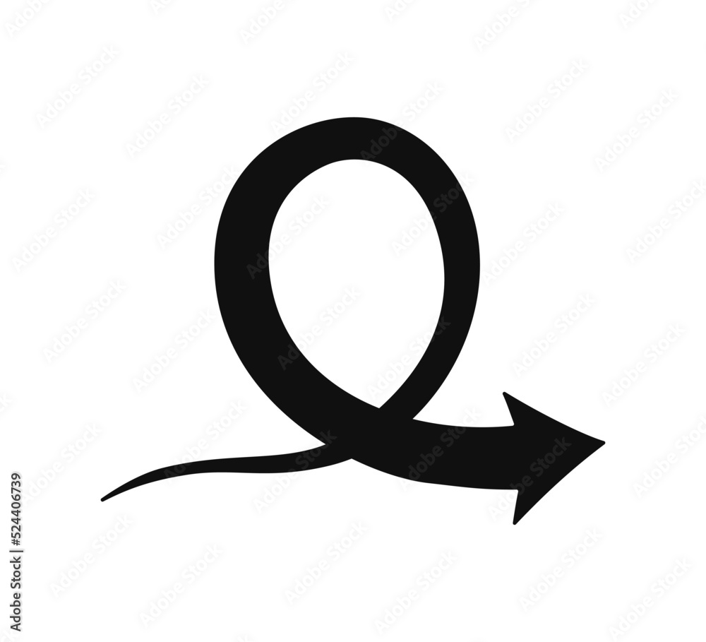 Hand drawn loop arrow icon. Doodle bold black arrow design. Line with pointer icon. Vector illustration isolated on white background.
