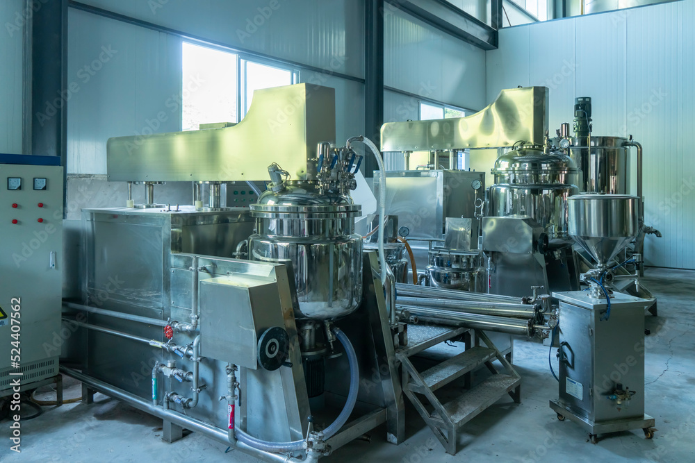 Fototapeta premium Production line equipment of beverage processing plant