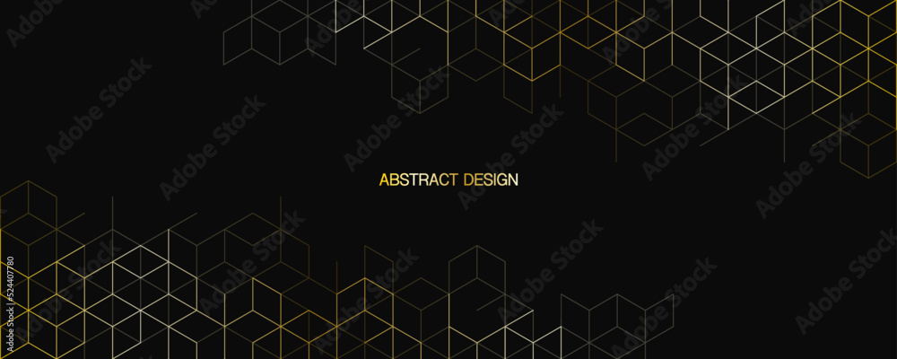 The graphic design elements with isometric shape golden blocks. Vector illustration of abstract geometric background
