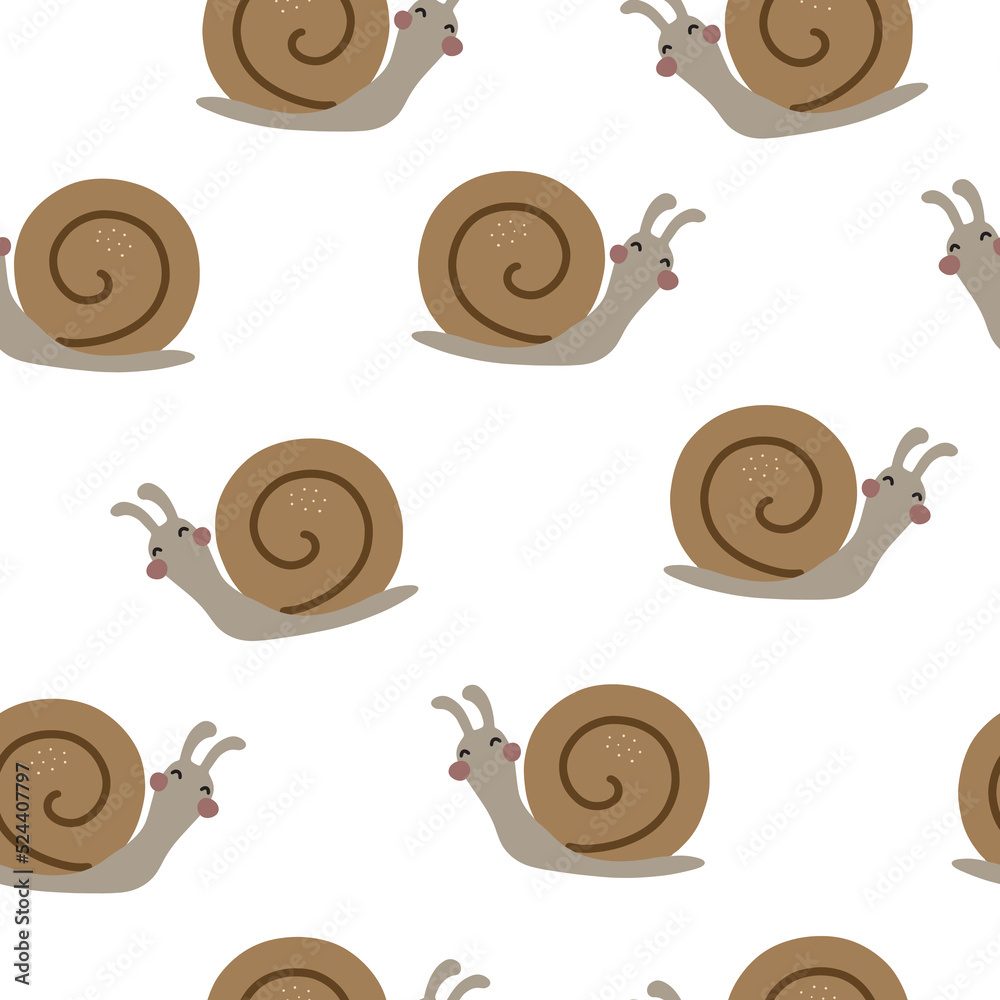 Seamless pattern with snails. Creative kids forest texture for fabric, wrapping, apparel, textile, wallpaper. Vector illustration. Seamless pattern with snails. Creative kids forest texture for fabric, wrapping, apparel, textile, wallpaper. Vector illustration.