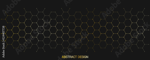 Abstract design element with geometric background and golden hexagons shape pattern