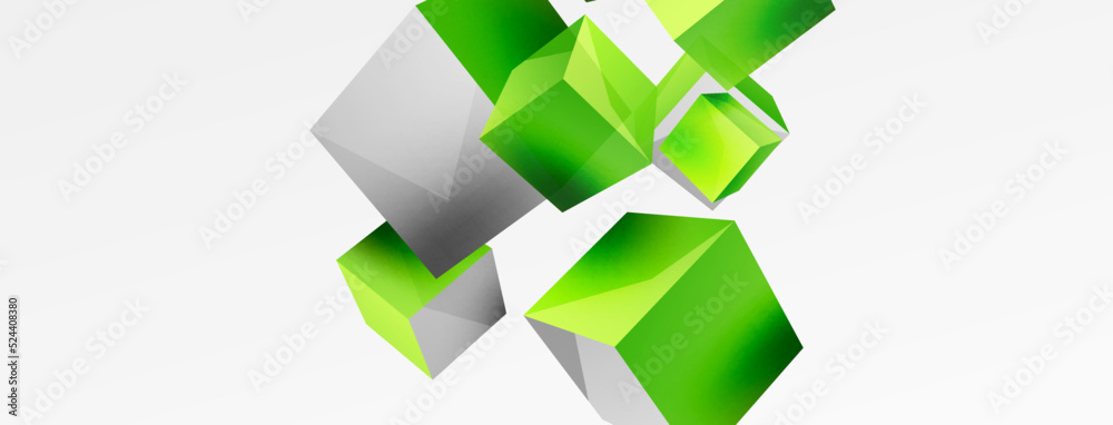 3d vector abstract background. Flying cubes composition. Trendy techno business template for wallpaper, banner, background or landing