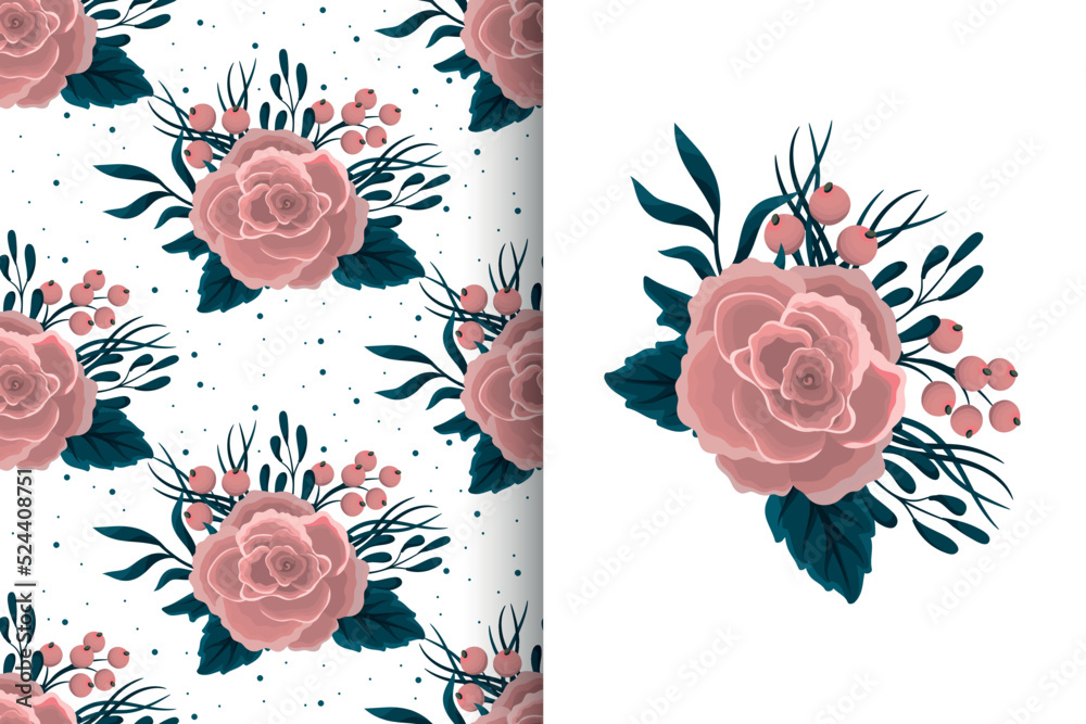 Obraz premium Flower bouquet with seamless pattern. Floral background set