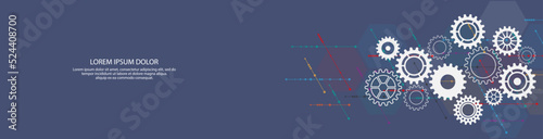 Website header or banner design with cogs and gear wheel mechanisms