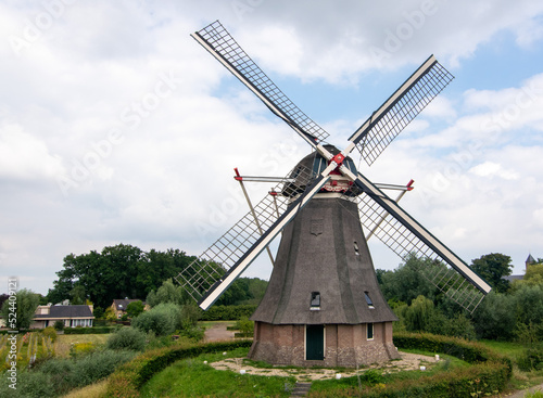 18th century hexagonal windmill in Waardenburg, a village in the Betuwe in the province of Gelderland