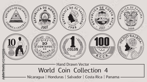 Hand Drawn Vector World Coin Collection 4
