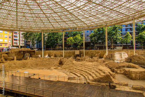 beautiful ruins of the ancient Roman amphitheater in Zaragoza Spain Museo del Teatro de Caesaraugusta photo
