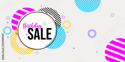 discount party advertising banner design with colorful circle elements. trendy and cheerful background