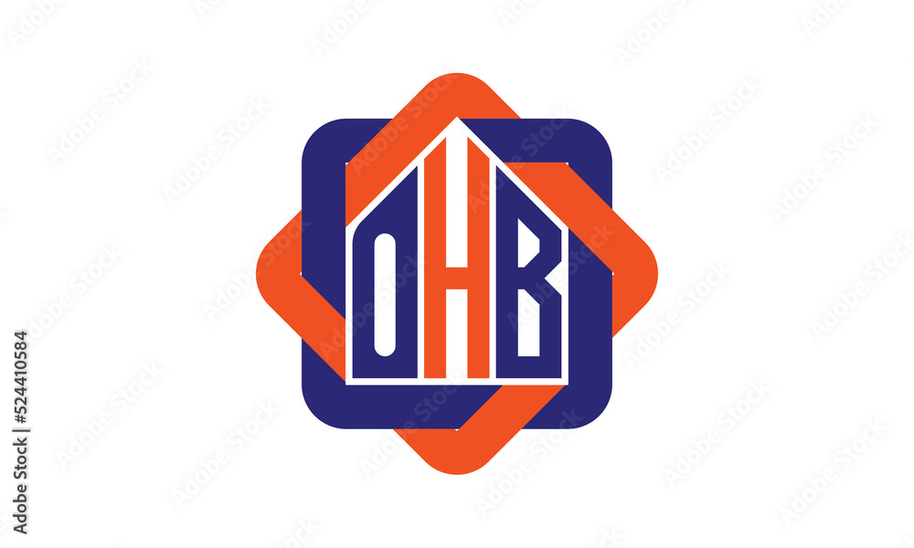 OHB three letter real estate logo with home icon logo design vector