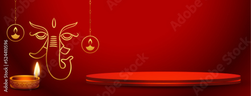 red ganesh chaturthi festival background with 3d podium design