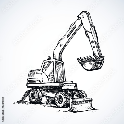 Excavator drawing isolated on white background
