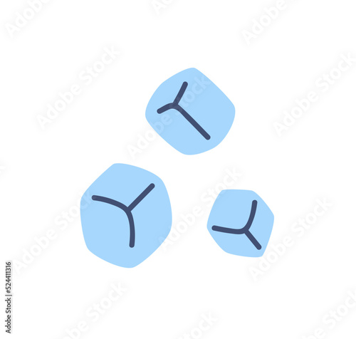 Cold ice cubes of square shape. Frozen solid water crystals, aqua blocks for fresh cool drinks, cocktail freezing. Flat vector illustration isolated on white background