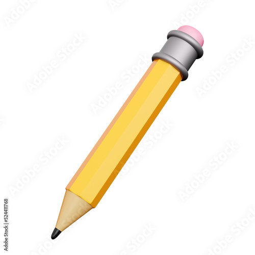  Yellow pencil. Element for back to school, learning and online education banners. High quality isolated render photo
