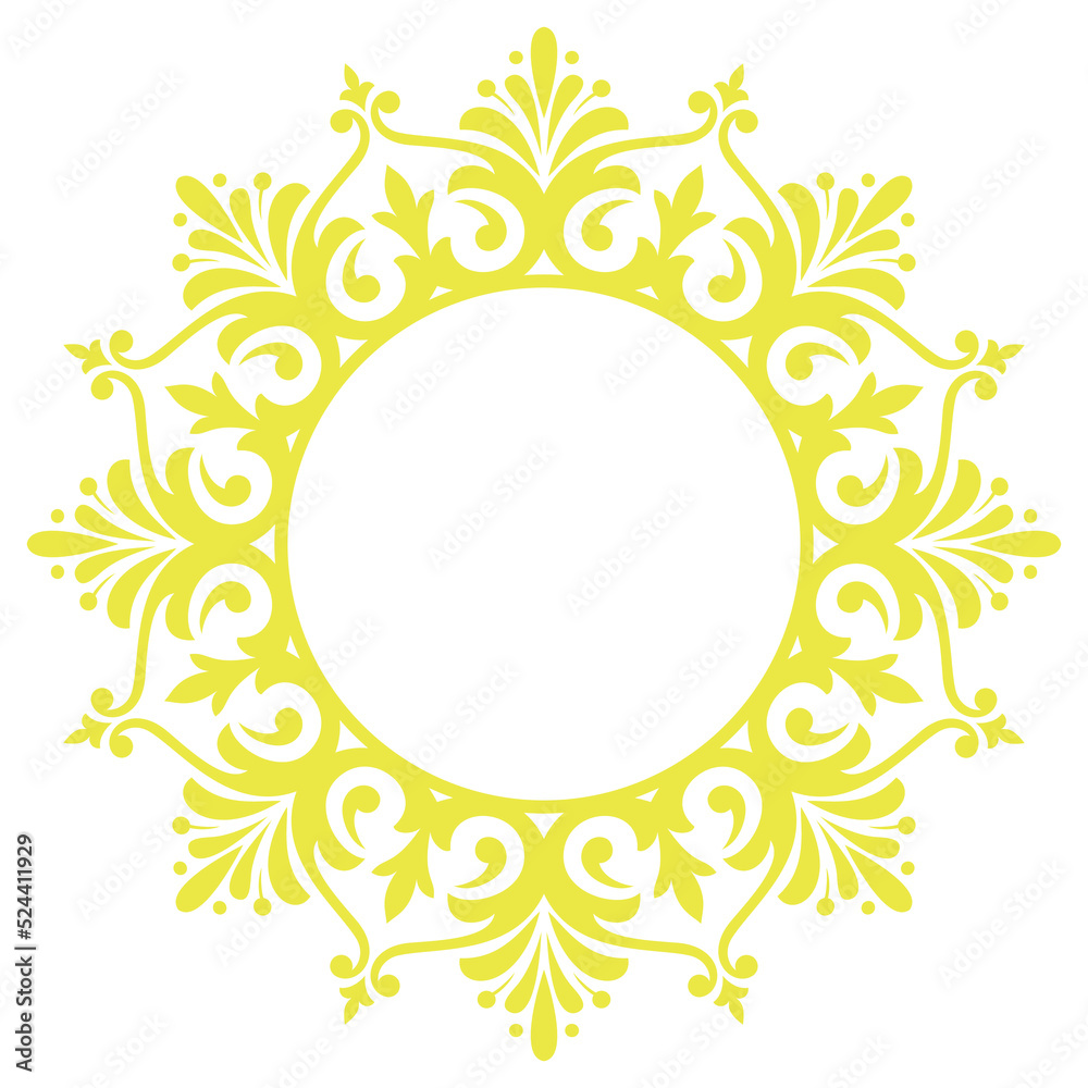 Decorative frame Elegant vector element for design in Eastern style, place for text. Floral yellow and white border. Lace illustration for invitations and greeting cards