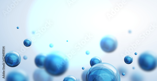 Realistic background with blue and purple balls and reflection effect.