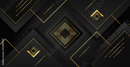 Luxurious dark gold background. Geometric background of golden squares and dynamic lines.