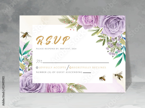 elegant wedding invitation with floral and bees watercolor