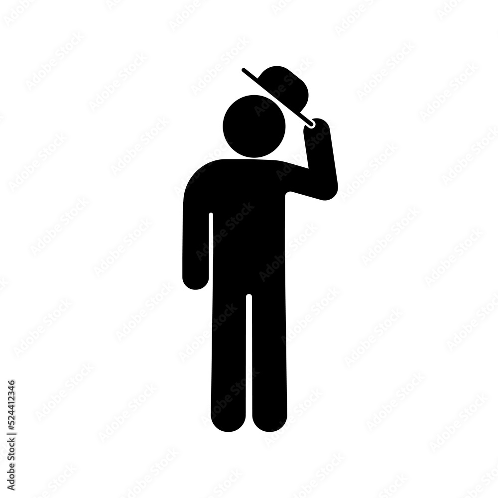 man took off his hat, greeting icon, stick figure human silhouette