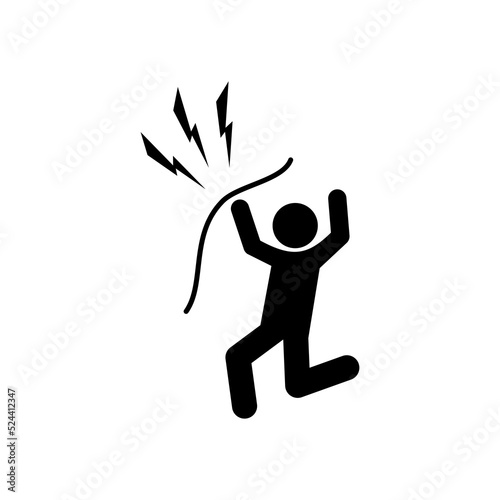 electric shock, danger icon, warning sign, man pictogram, stick figure human silhouette