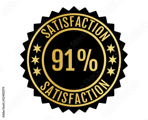 91% Satisfaction Sign Vector transparent background Gold Color
