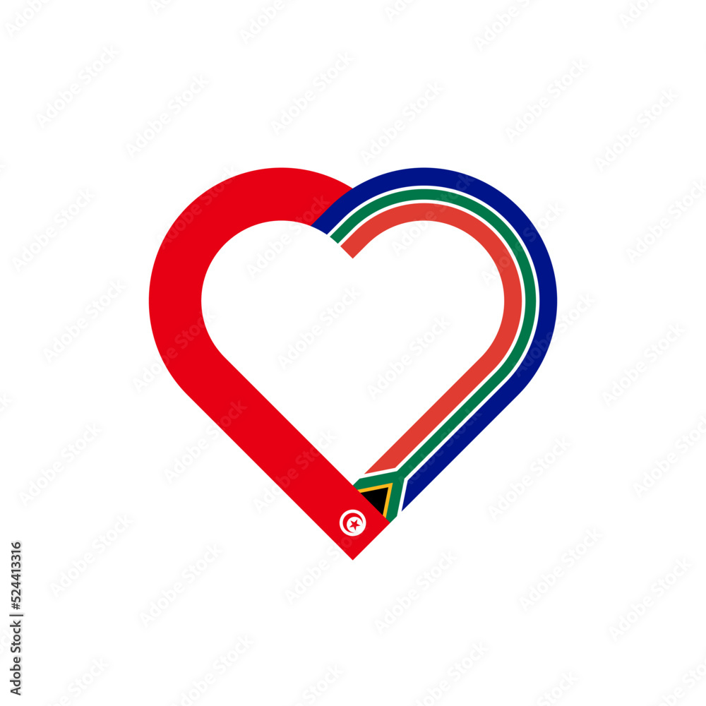 friendship concept. heart ribbon icon of tunisia and south africa flags. vector illustration isolated on white background