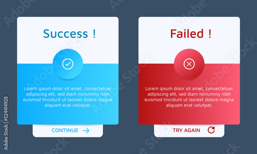 upload message popup window ui design with button for mobile and web. success and error popup notifications. Vector EPS 10